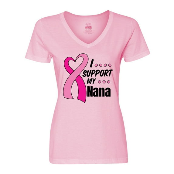 Inktastic Breast Cancer Awareness I Support My Nana with Pink Ribbon Women's V-Neck T-Shirt