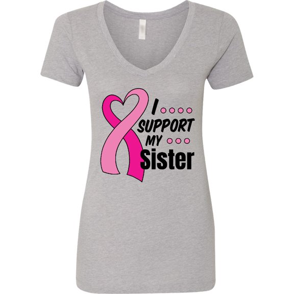 Inktastic Breast Cancer Awareness I Support My Sister with Pink Ribbon Women's V-Neck T-Shirt