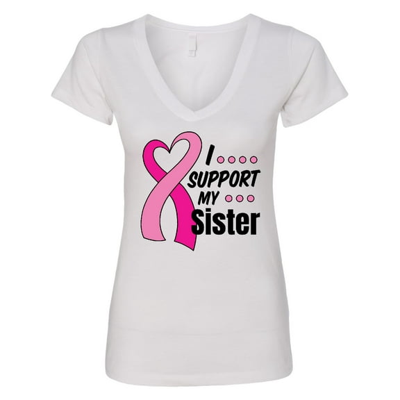 Inktastic Breast Cancer Awareness I Support My Sister with Pink Ribbon Women's V-Neck T-Shirt