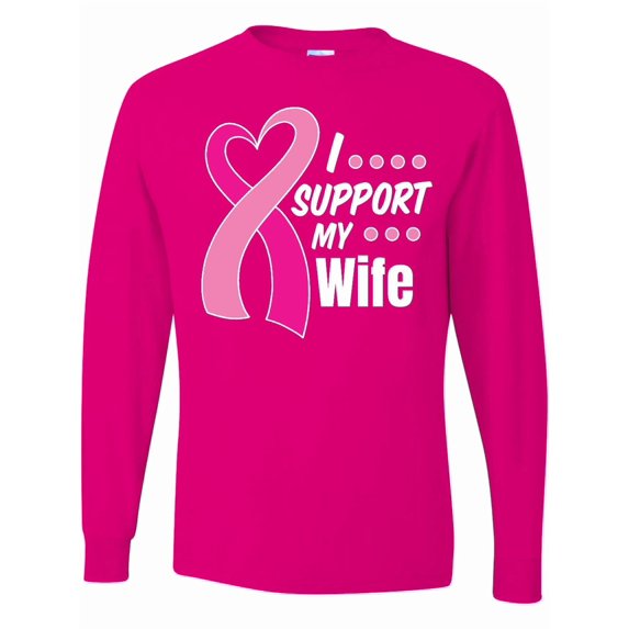 Inktastic Breast Cancer Awareness I Support My Wife with Pink Ribbon Long Sleeve T-Shirt