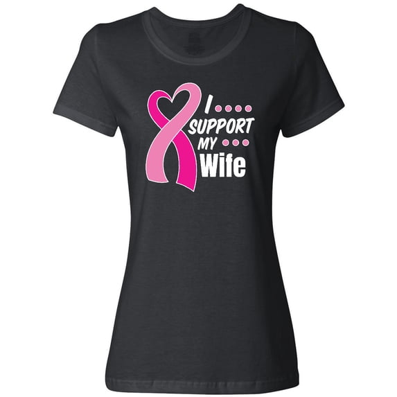 Inktastic Breast Cancer Awareness I Support My Wife with Pink Ribbon Women's T-Shirt