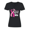thumbnail image 1 of Inktastic Breast Cancer Awareness I Support My Wife with Pink Ribbon Women's V-Neck T-Shirt, 1 of 5