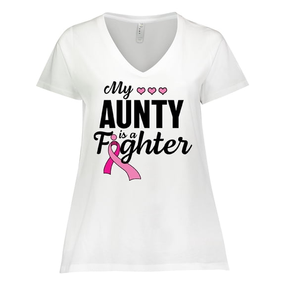 Inktastic Breast Cancer Awareness My Aunty is a Fighter Women's Plus Size V-Neck T-Shirt