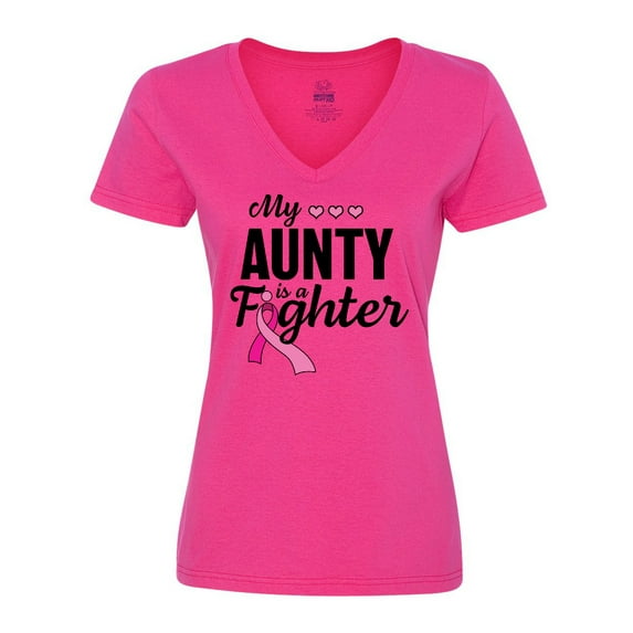 Inktastic Breast Cancer Awareness My Aunty is a Fighter Women's V-Neck T-Shirt