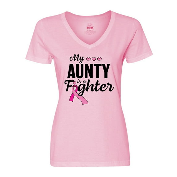Inktastic Breast Cancer Awareness My Aunty is a Fighter Women's V-Neck T-Shirt