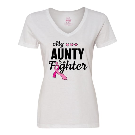 Inktastic Breast Cancer Awareness My Aunty is a Fighter Women's V-Neck T-Shirt