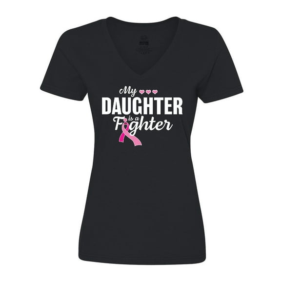 Inktastic Breast Cancer Awareness My Daughter is a Fighter Women's V-Neck T-Shirt