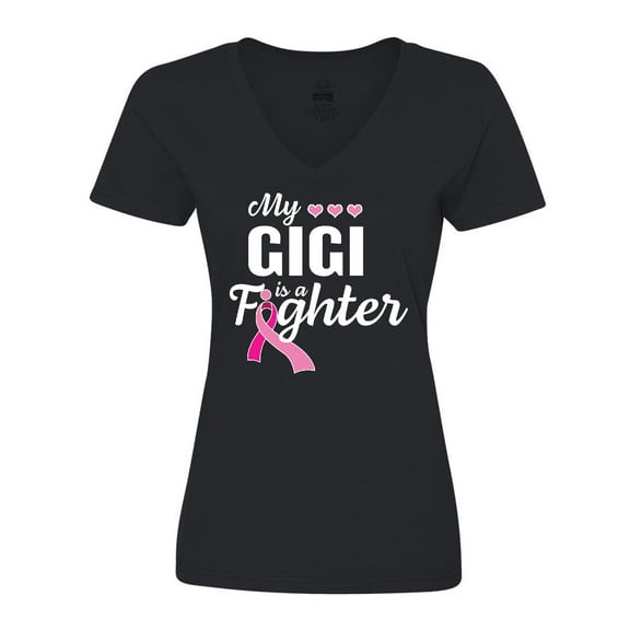 Inktastic Breast Cancer Awareness My Gigi is a Fighter Women's V-Neck T-Shirt