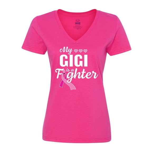 Inktastic Breast Cancer Awareness My Gigi is a Fighter Women's V-Neck T-Shirt