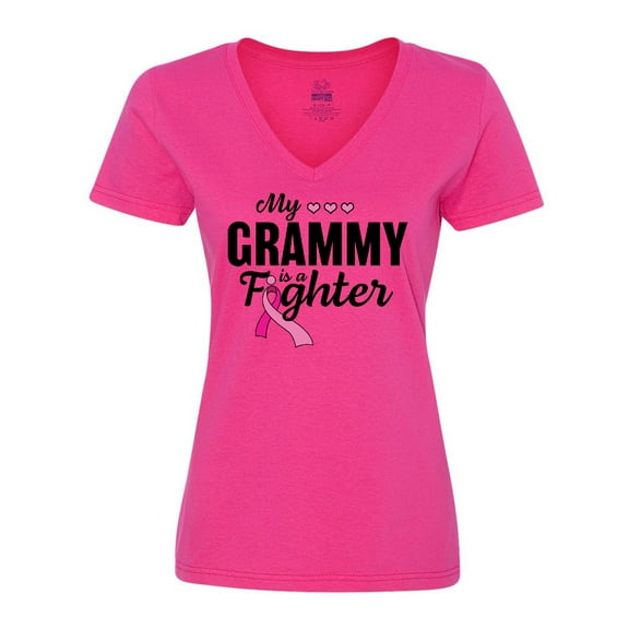 Inktastic Breast Cancer Awareness My Grammy is a Fighter Women's V-Neck T-Shirt
