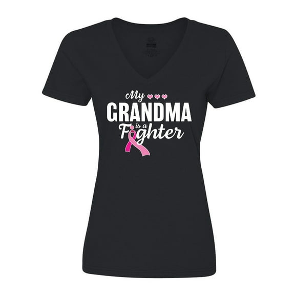 Inktastic Breast Cancer Awareness My Grandma is a Fighter Women's V-Neck T-Shirt