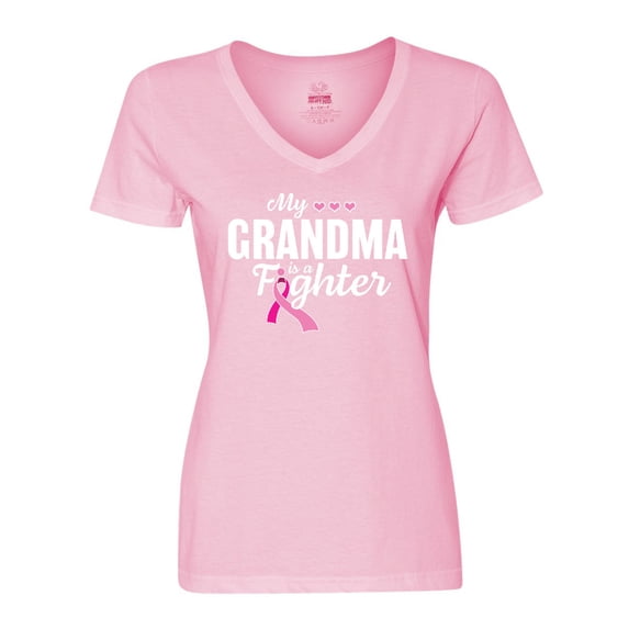 Inktastic Breast Cancer Awareness My Grandma is a Fighter Women's V-Neck T-Shirt