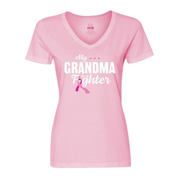 Inktastic Breast Cancer Awareness My Grandma is a Fighter Women's V-Neck T-Shirt