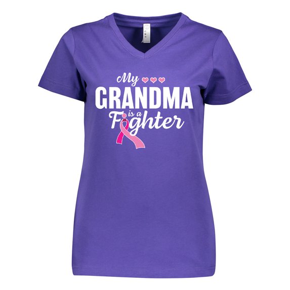 Inktastic Breast Cancer Awareness My Grandma is a Fighter Women's V-Neck T-Shirt