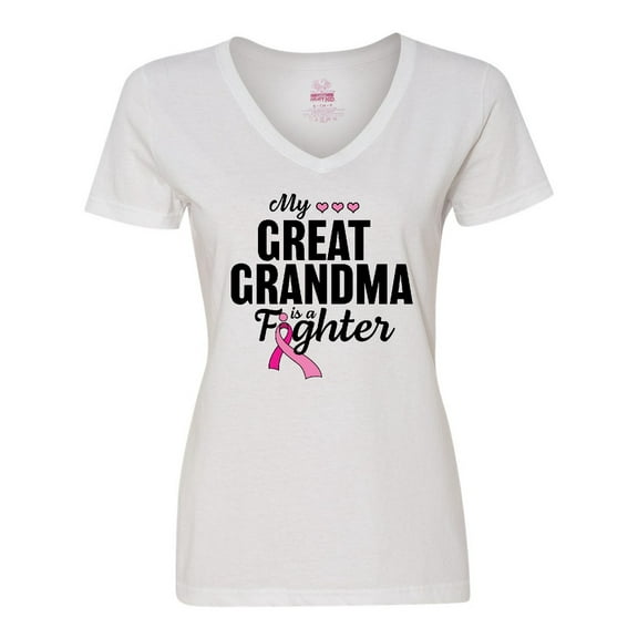 Inktastic Breast Cancer Awareness My Great Grandma is a Fighter Women's V-Neck T-Shirt