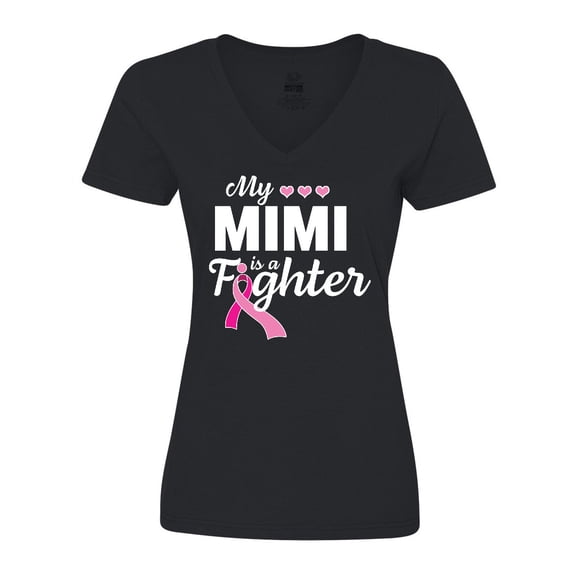 Inktastic Breast Cancer Awareness My Mimi is a Fighter Women's V-Neck T-Shirt