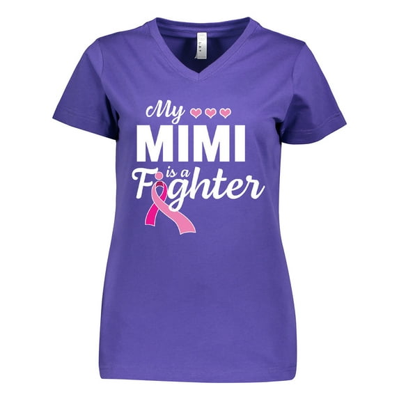 Inktastic Breast Cancer Awareness My Mimi is a Fighter Women's V-Neck T-Shirt
