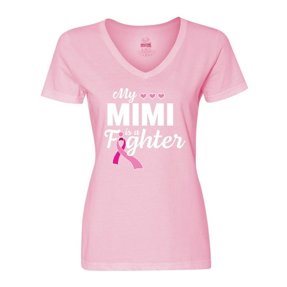Inktastic Breast Cancer Awareness My Mimi is a Fighter Women's V-Neck T-Shirt