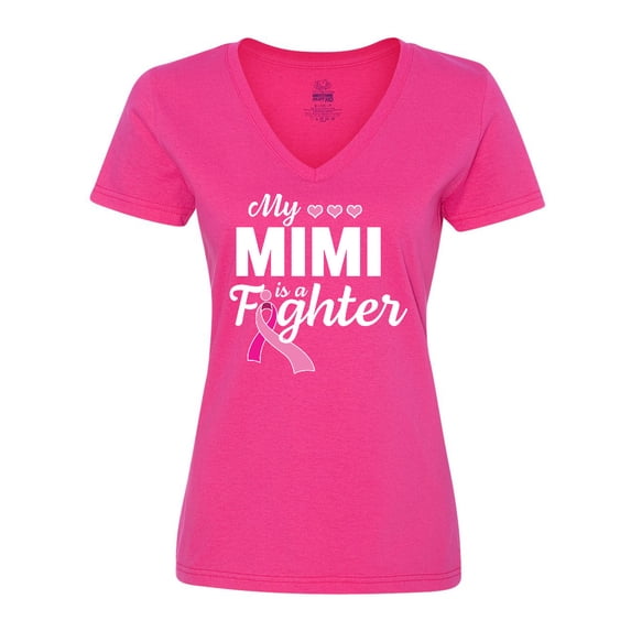 Inktastic Breast Cancer Awareness My Mimi is a Fighter Women's V-Neck T-Shirt