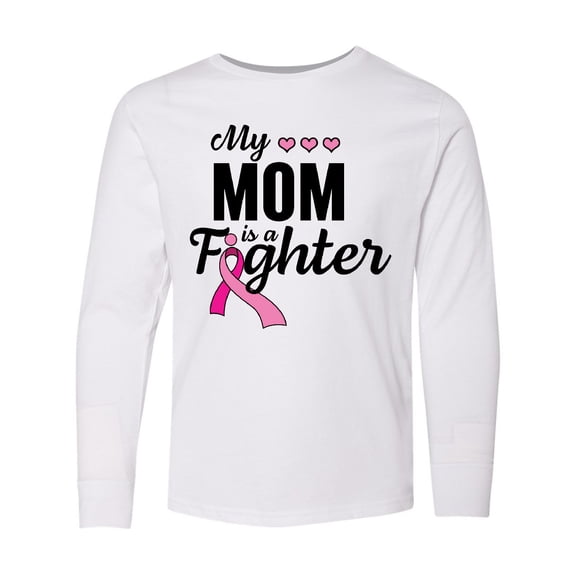 Inktastic Breast Cancer Awareness My Mom is a Fighter Long Sleeve Youth T-Shirt