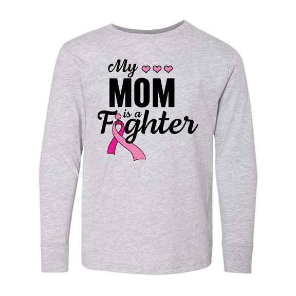 Inktastic Breast Cancer Awareness My Mom is a Fighter Long Sleeve Youth T-Shirt