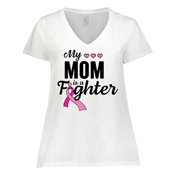 Inktastic Breast Cancer Awareness My Mom is a Fighter Women's Plus Size V-Neck T-Shirt