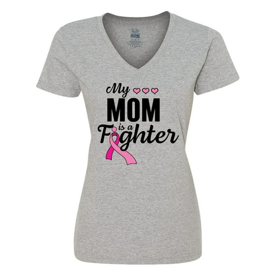 Inktastic Breast Cancer Awareness My Mom is a Fighter Women's V-Neck T-Shirt