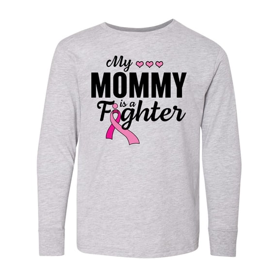 Inktastic Breast Cancer Awareness My Mommy is a Fighter Long Sleeve Youth T-Shirt