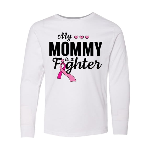 Inktastic Breast Cancer Awareness My Mommy is a Fighter Long Sleeve Youth T-Shirt