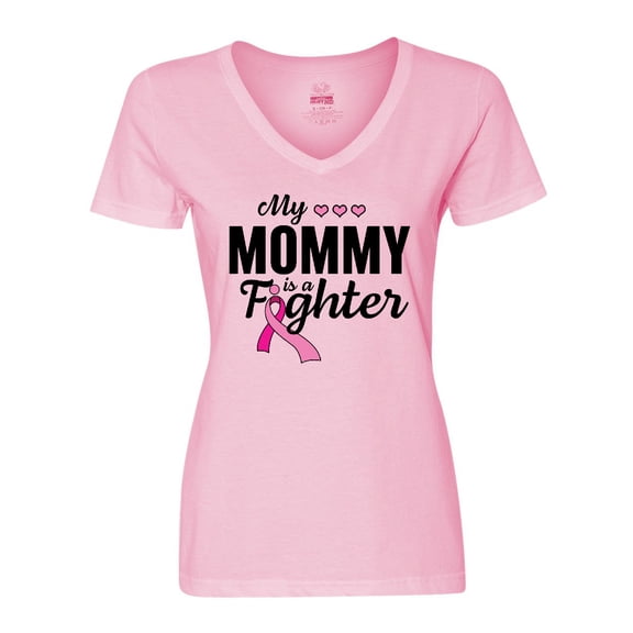 Inktastic Breast Cancer Awareness My Mommy is a Fighter Women's V-Neck T-Shirt