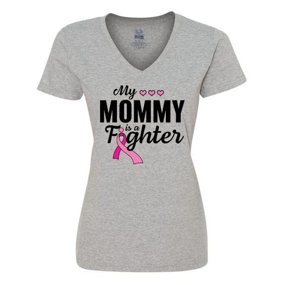 Inktastic Breast Cancer Awareness My Mommy is a Fighter Women's V-Neck T-Shirt