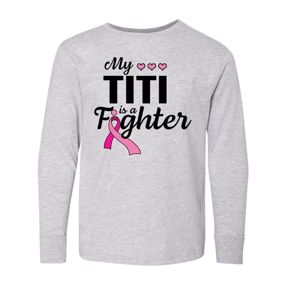 Inktastic Breast Cancer Awareness My Titi is a Fighter Long Sleeve Youth T-Shirt