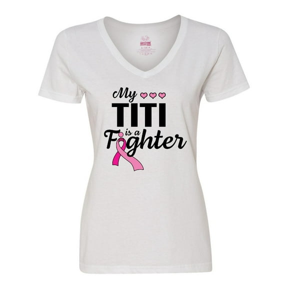 Inktastic Breast Cancer Awareness My Titi is a Fighter Women's V-Neck T-Shirt