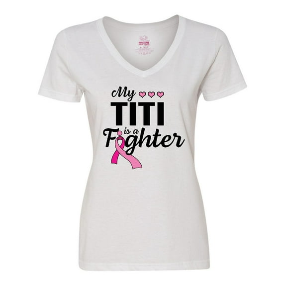 Inktastic Breast Cancer Awareness My Titi is a Fighter Women's V-Neck T-Shirt