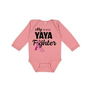 Inktastic Breast Cancer Awareness My Yaya is a Fighter Boys or Girls Long Sleeve Baby Bodysuit