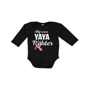 Inktastic Breast Cancer Awareness My Yaya is a Fighter Boys or Girls Long Sleeve Baby Bodysuit