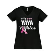 Inktastic Breast Cancer Awareness My Yaya is a Fighter Women's Plus Size V-Neck T-Shirt