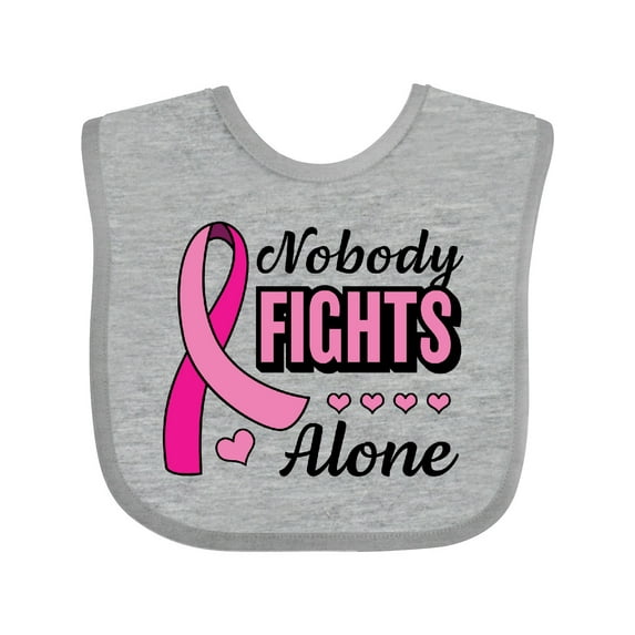 Inktastic Breast Cancer Awareness Nobody Fights Alone Pink Ribbon Boys or Girls Baby Bib