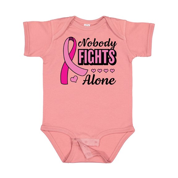 Inktastic Breast Cancer Awareness Nobody Fights Alone Pink Ribbon Boys or Girls Baby Bodysuit