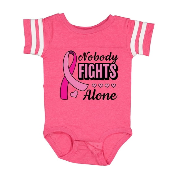 Inktastic Breast Cancer Awareness Nobody Fights Alone Pink Ribbon Boys or Girls Baby Bodysuit