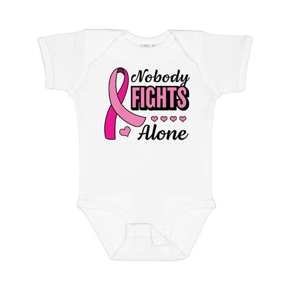 Inktastic Breast Cancer Awareness Nobody Fights Alone Pink Ribbon Boys or Girls Baby Bodysuit