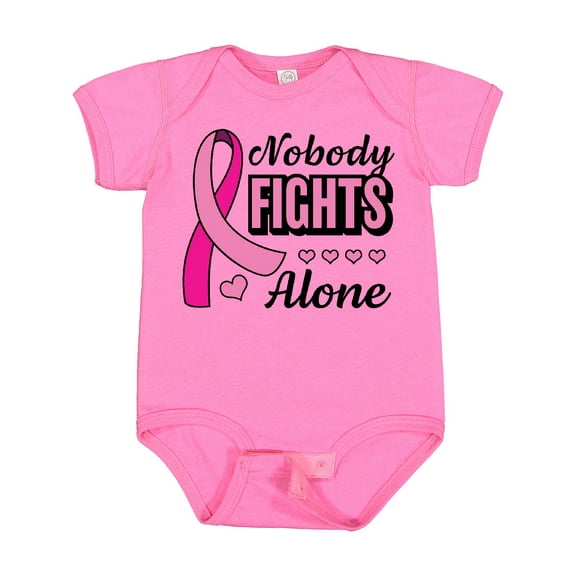 Inktastic Breast Cancer Awareness Nobody Fights Alone Pink Ribbon Boys or Girls Baby Bodysuit