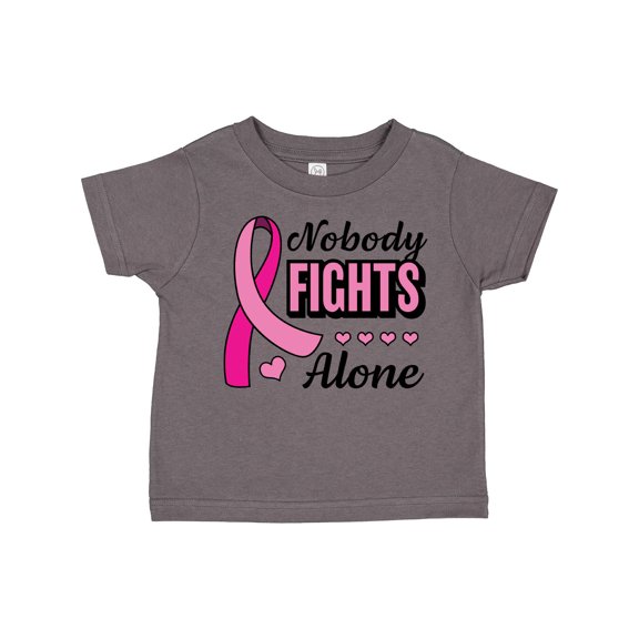 Inktastic Breast Cancer Awareness Nobody Fights Alone Pink Ribbon Boys or Girls Toddler T-Shirt