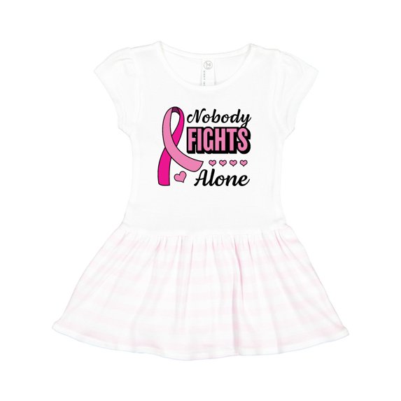 Inktastic Breast Cancer Awareness Nobody Fights Alone Pink Ribbon Girls Toddler Dress