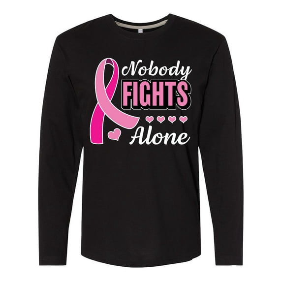 Inktastic Breast Cancer Awareness Nobody Fights Alone Pink Ribbon Long Sleeve T-Shirt