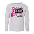 thumbnail image 1 of Inktastic Breast Cancer Awareness Nobody Fights Alone Pink Ribbon Long Sleeve Youth T-Shirt, 1 of 5