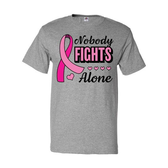 Inktastic Breast Cancer Awareness Nobody Fights Alone Pink Ribbon T-Shirt