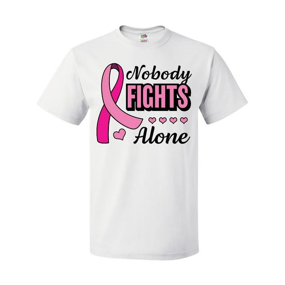 Inktastic Breast Cancer Awareness Nobody Fights Alone Pink Ribbon T-Shirt
