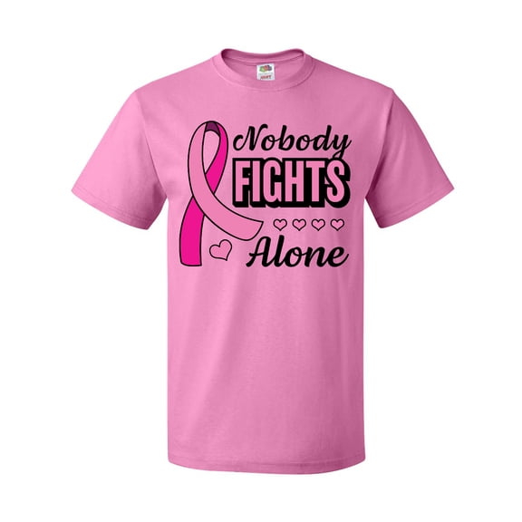 Inktastic Breast Cancer Awareness Nobody Fights Alone Pink Ribbon T-Shirt