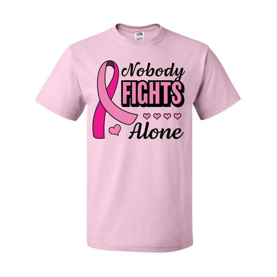 Inktastic Breast Cancer Awareness Nobody Fights Alone Pink Ribbon T-Shirt